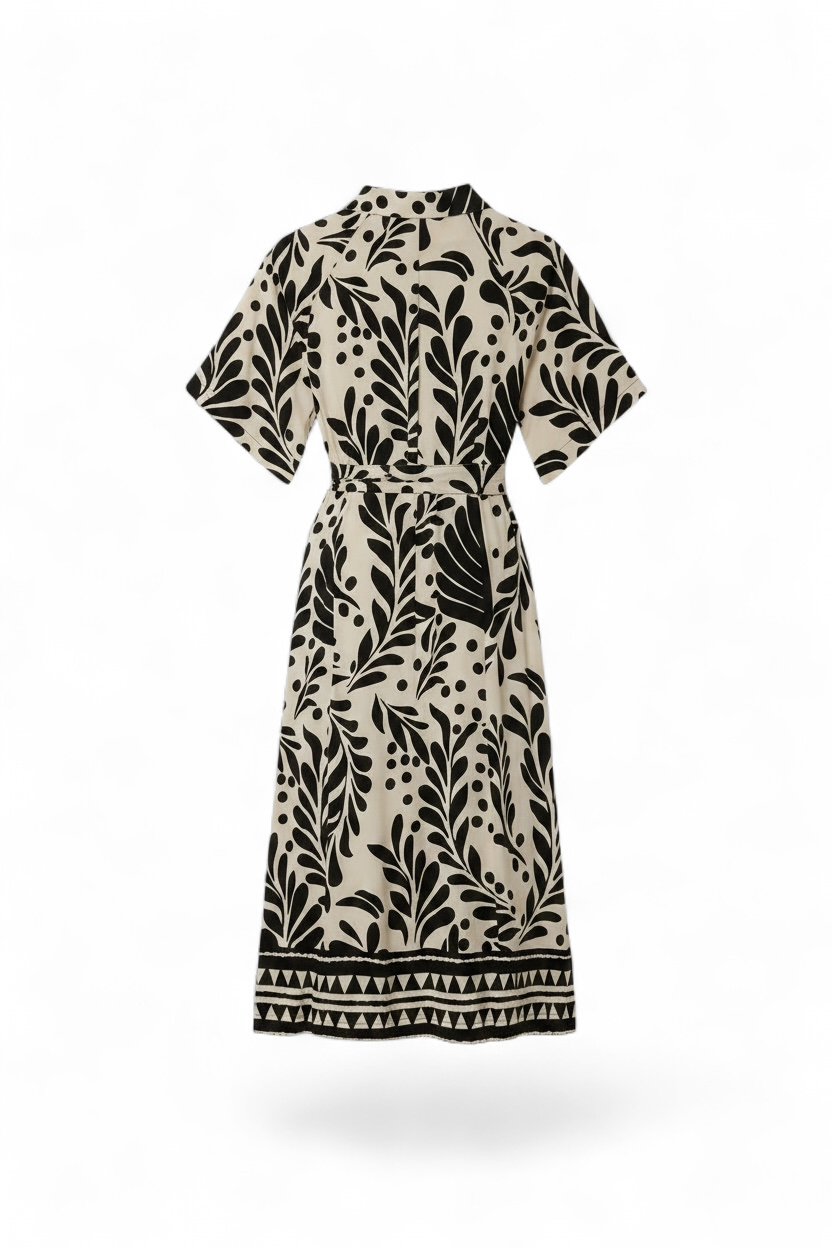 Noir Botanical Print Shirt Dress