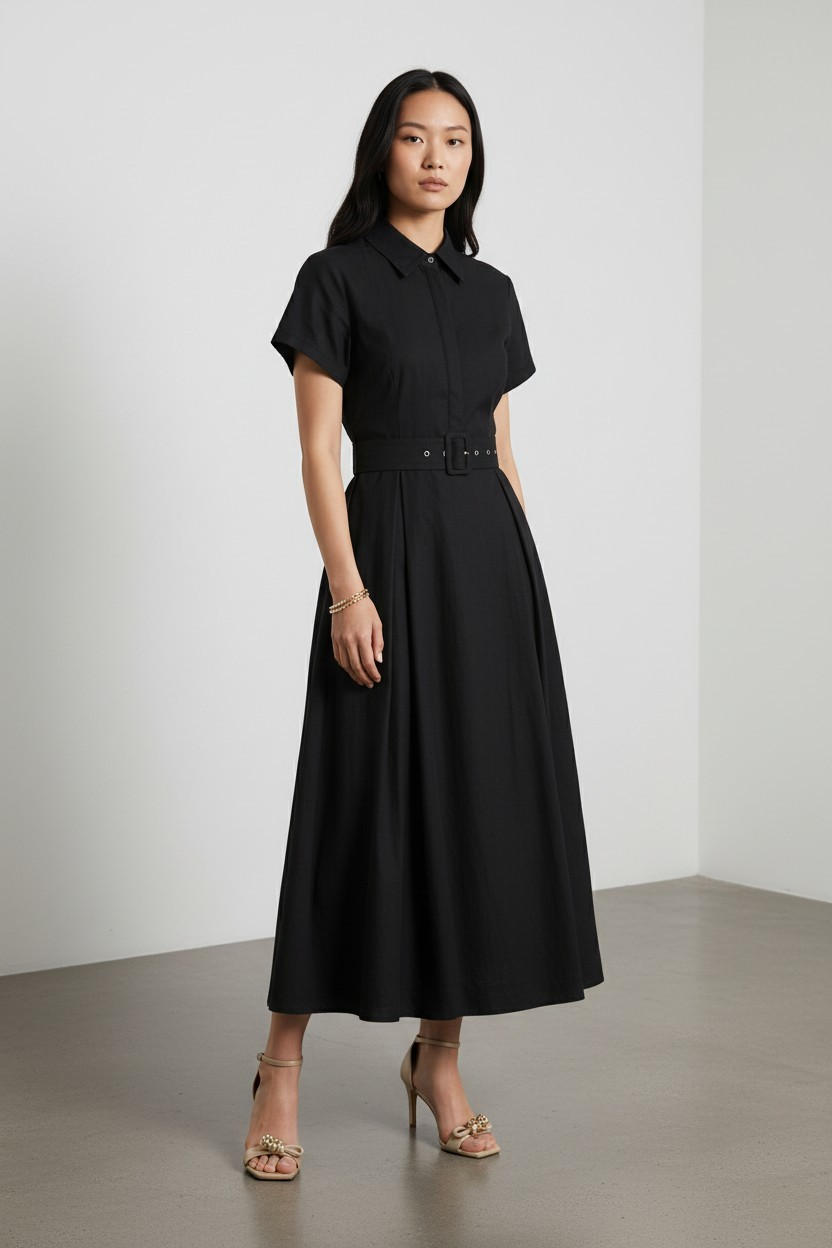 Monroe Black Midi Dress