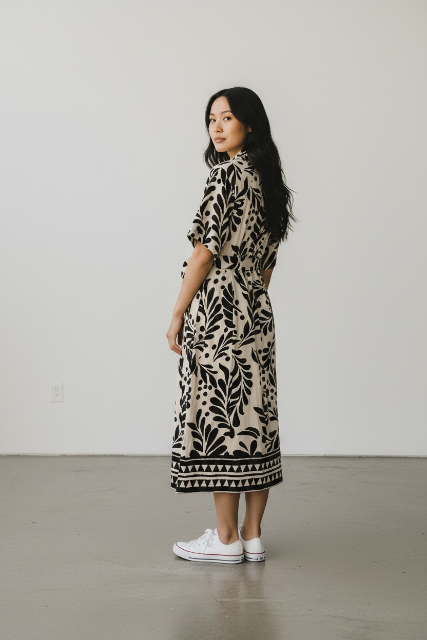 Noir Botanical Print Shirt Dress