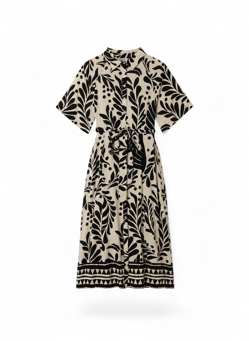 Noir Botanical Print Shirt Dress