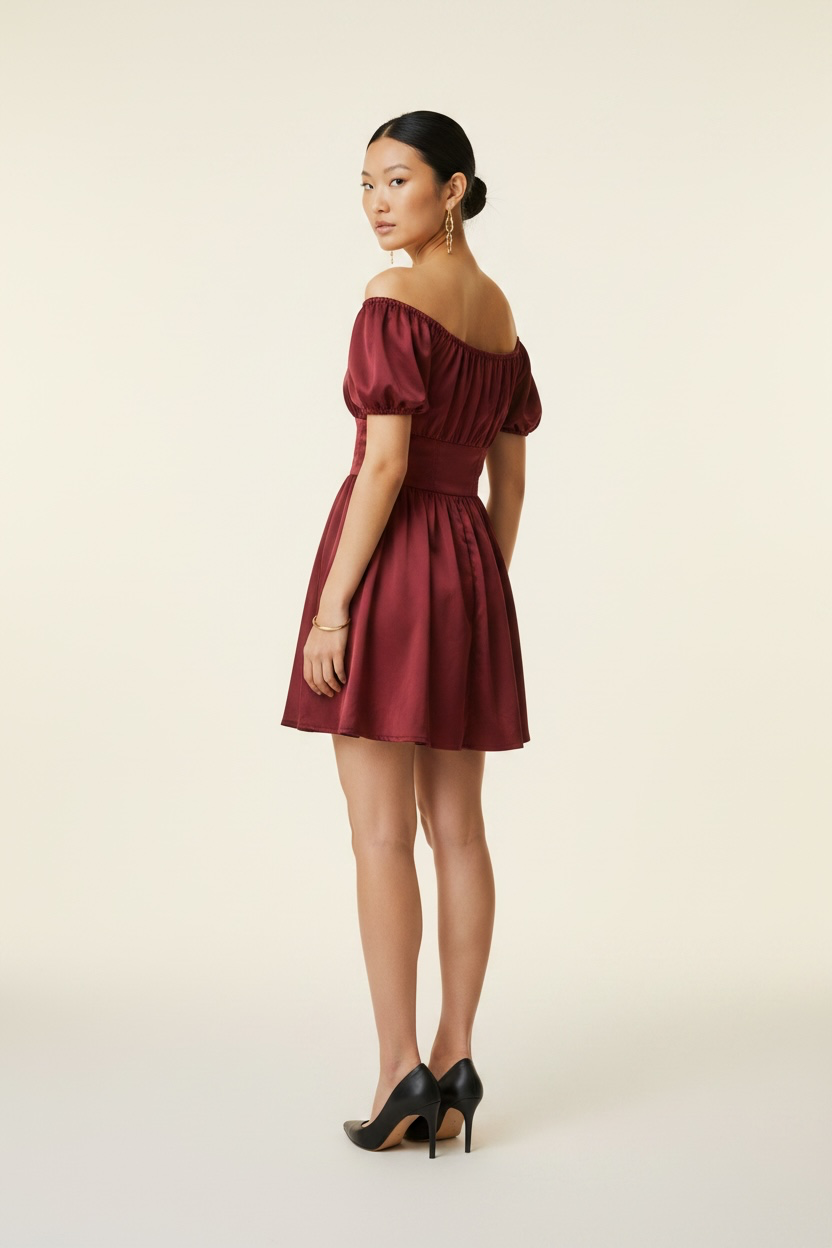 Amara Wine Satin Mini Dress