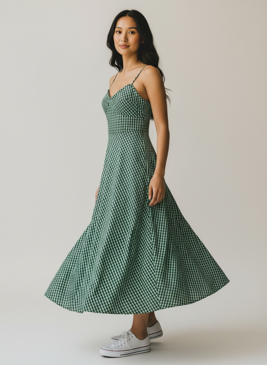 Green Gingham Midi Dress by Emmiri