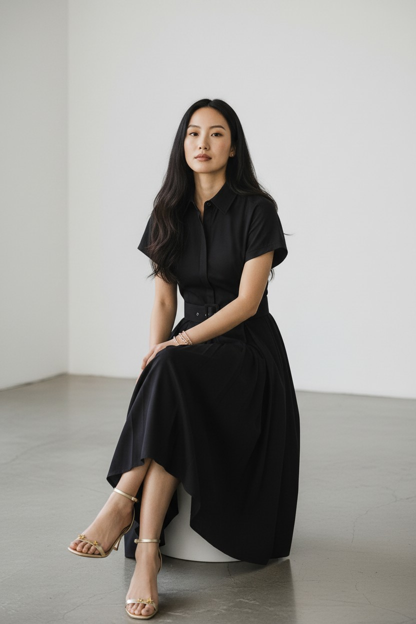 Monroe Black Midi Dress