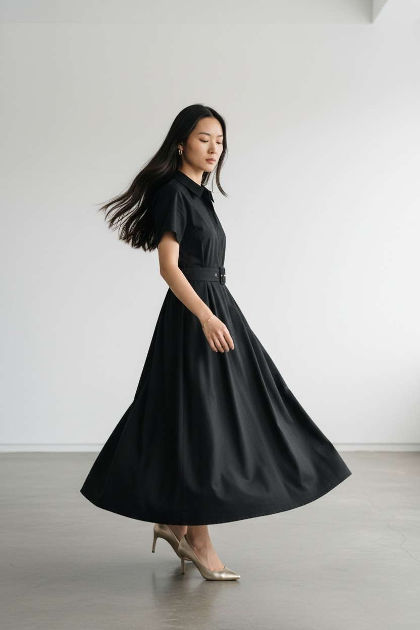 Monroe Black Midi Dress