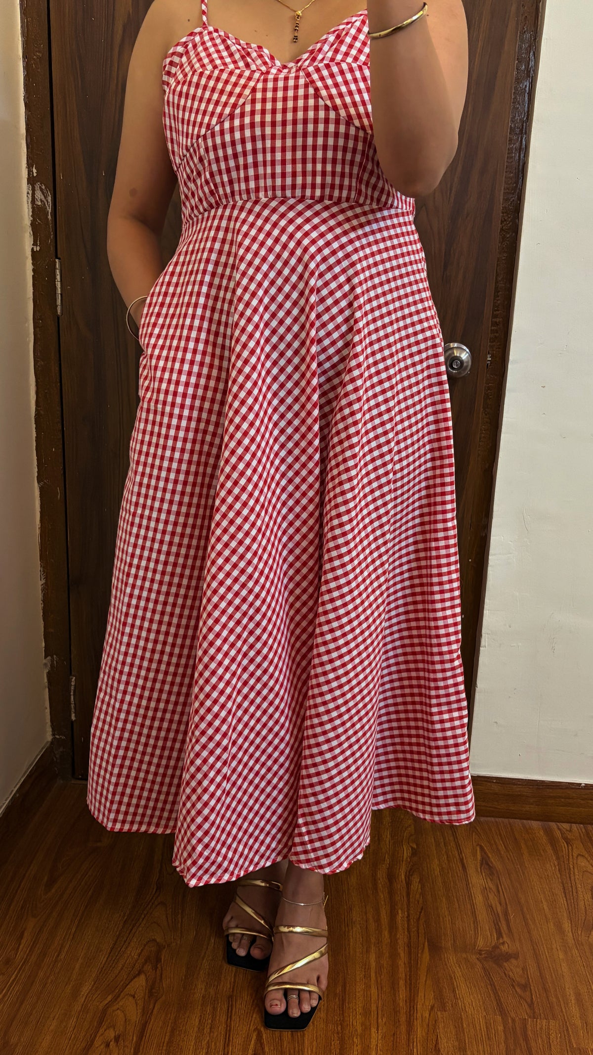 Close-up of Green Gingham cotton fabric