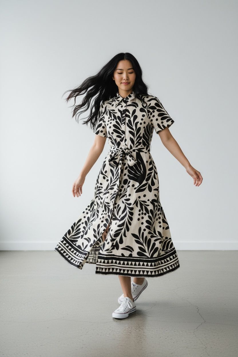 Noir Botanical Print Shirt Dress